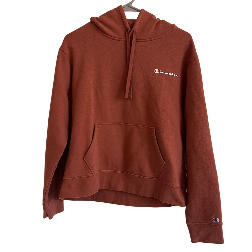 Champion Women's Logo Hoodie Size‎ L Coral/Mauve Pullover Sweatshirt Athleisure